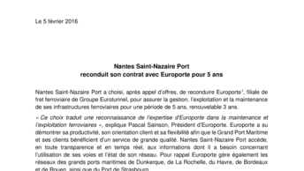 Nantes Saint-Nazaire Port  reconduit son contrat avec Europorte pour 5 ans