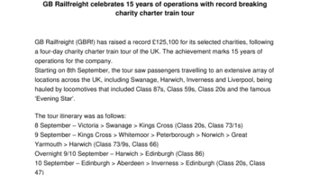 GB Railfreight celebrates 15 years of operations with record breaking charity charter train tour