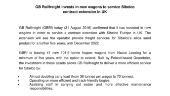 GB Railfreight invests in new wagons to service Sibelco contract extension in UK