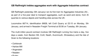 GB Railfreight trebles aggregates work with Aggregate Industries contract (version anglaise)