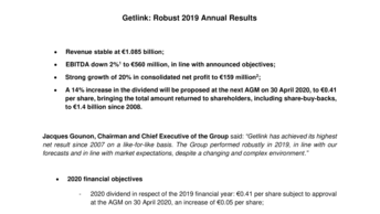 Getlink: Robust 2019 Annual Results