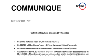 Getlink : Résultats annuels 2019