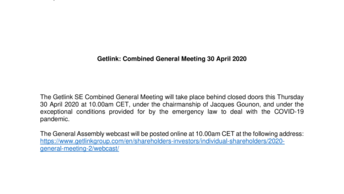 Getlink: Combined General Meeting 30 April 2020