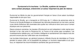 Eurotunnel et le tourisme : Le Shuttle, système de transport  sans contact physique, entend être un acteur important du plan de relance