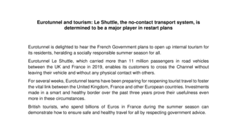 Eurotunnel and tourism: Le Shuttle, the no-contact transport system, is determined to be a major player in restart plans