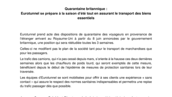 Quarantaine britannique :  Eurotunnel se prépare à la saison d’été tout en assurant le transport des biens essentiels