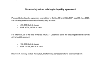 Six-monthly return liquidity contract at 30 June 2020