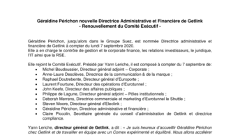 Géraldine Périchon nouvelle Directrice Administrative et Financière de Getlink - Renouvellement du Comité Exécutif