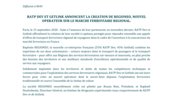 RATP Dev and Getlink launch Régionéo, a new railway operator (French Version)