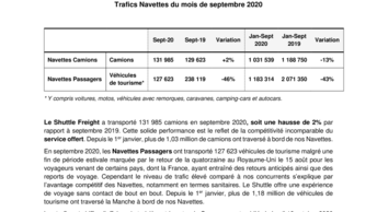 Trafic Navettes du mois de septembre 2020