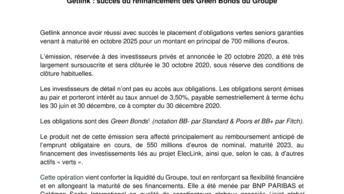 Getlink : succès du refinancement des Green Bonds du Groupe