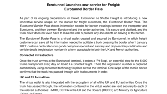 Eurotunnel launches new service for Freight: Eurotunnel Border Pass