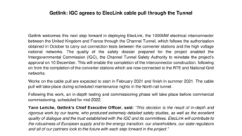 Getlink: IGC agrees to ElecLink cable pull through the Tunnel