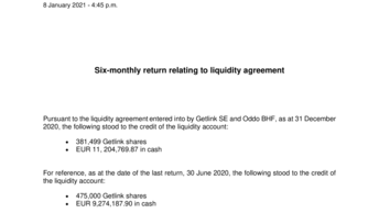 Six-monthly return relating to liquidity agreement as at 31 December 2020