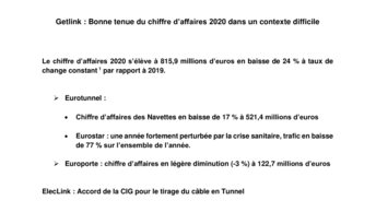 Getlink : Bonne tenue du chiffre d’affaires 2020 dans un contexte difficile