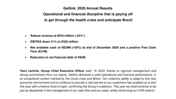 Getlink: 2020 Annual Results - Operational and financial discipline that is paying off to get through the health crisis and anticipate Brexit