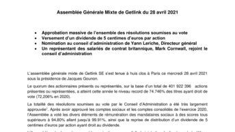 Assemblée Générale Mixte de Getlink du 28 avril 2021