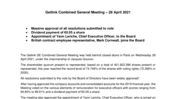 Getlink Combined General Meeting – 28 April 2021