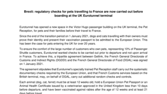 Brexit: regulatory checks for pets travelling to France are now carried out before boarding at the UK Eurotunnel terminal