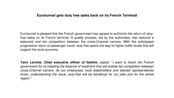 Eurotunnel gets duty free sales back on its French Terminal