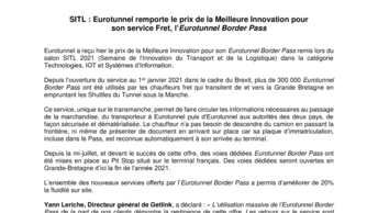 SITL : Eurotunnel remporte le prix de la Meilleure Innovation pour  son service Fret, l’Eurotunnel Border Pass