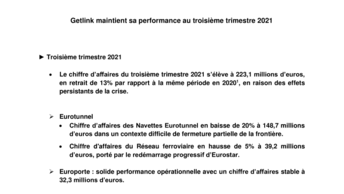 Getlink maintient sa performance au troisième trimestre 2021