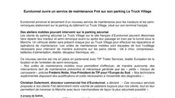 Eurotunnel ouvre un service de maintenance Fret sur son parking Le Truck Village