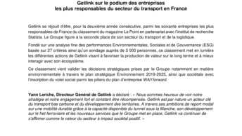 Getlink sur le podium des entreprises les plus responsables du secteur du transport en France