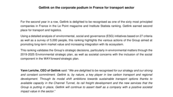 Getlink on the corporate podium in France for transport sector