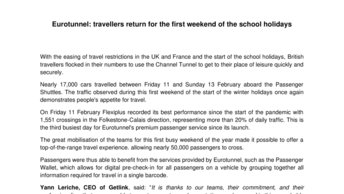Eurotunnel, travellers return for the first weekend of the school holidays.pdf