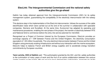 ElecLink: The Intergovernmental Commission and the national safety authorities give the go-ahead