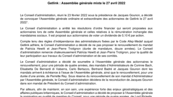 Getlink : Assemblée générale mixte le 27 avril 2022
