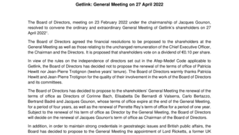 Getlink: General Meeting on 27 April 2022