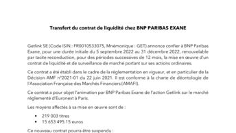 Transfert du contrat de liquidité chez BNP Paribas Exane