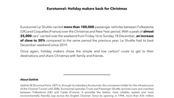 Eurotunnel, Holiday makers back for Christmas