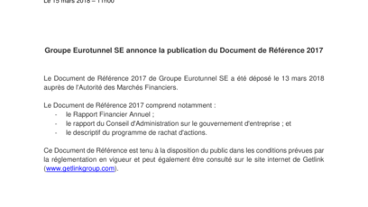 Groupe Eurotunnel SE annonce la-publication du Document de Reference 2017