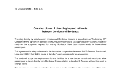 One step closer: A direct high-speed rail route between London and Bordeaux