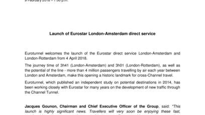 Eurostar launch London Amsterdam direct service