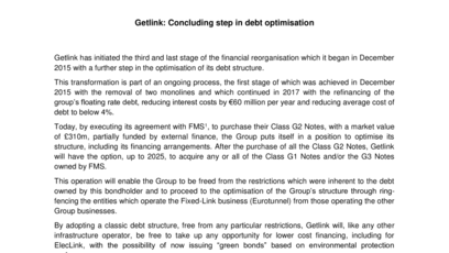 Getlink concluding step in debt optimisation