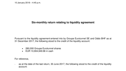 Six monthly return liquidity contract at 31 december 2017