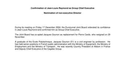 Confirmation of Jean-Louis Raymond as Group Chief Executive
