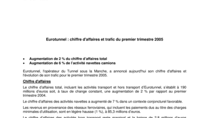 Eurotunnel : chiffre d'affaires et trafic du premier trimestre 2005