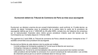 Eurotunnel obtient du Tribunal de Commerce de Paris sa mise sous sauvegarde