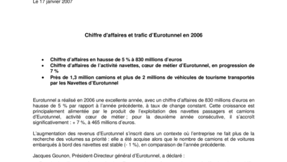 Chiffre d'affaires et trafic d’Eurotunnel en 2006
