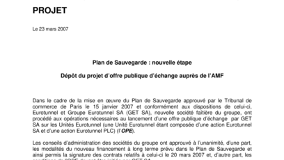 Plan de Sauvegarde : nouvelle étape - Dépôt du projet d’offre publique d’échange auprès de l’AMF