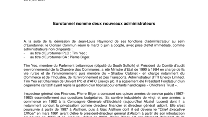 Eurotunnel nomme deux nouveaux administrateurs