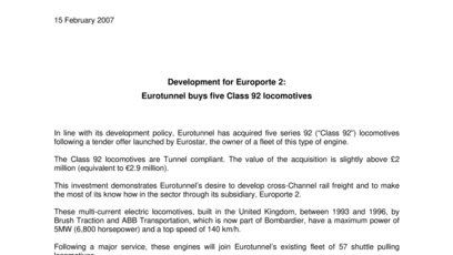 Development for Europorte 2:  Eurotunnel buys five Class 92 locomotives