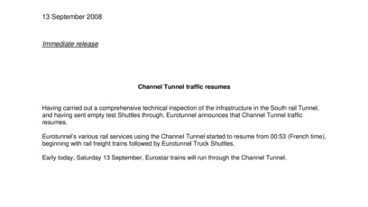 Channel Tunnel traffic resumes