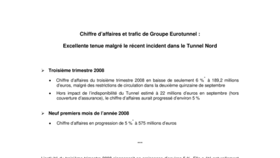 Chiffre d’affaires et trafic de Groupe Eurotunnel :  Excellente tenue malgré le récent incident dans le Tunnel Nord