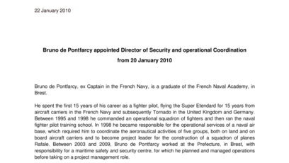Bruno de Pontfarcy appointed Director of Security and operational Coordination from 20 January 2010